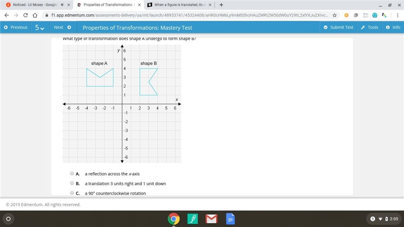 A. a reflection across the x-axis B. a translation 3 units right and 1 unit down C-example-1