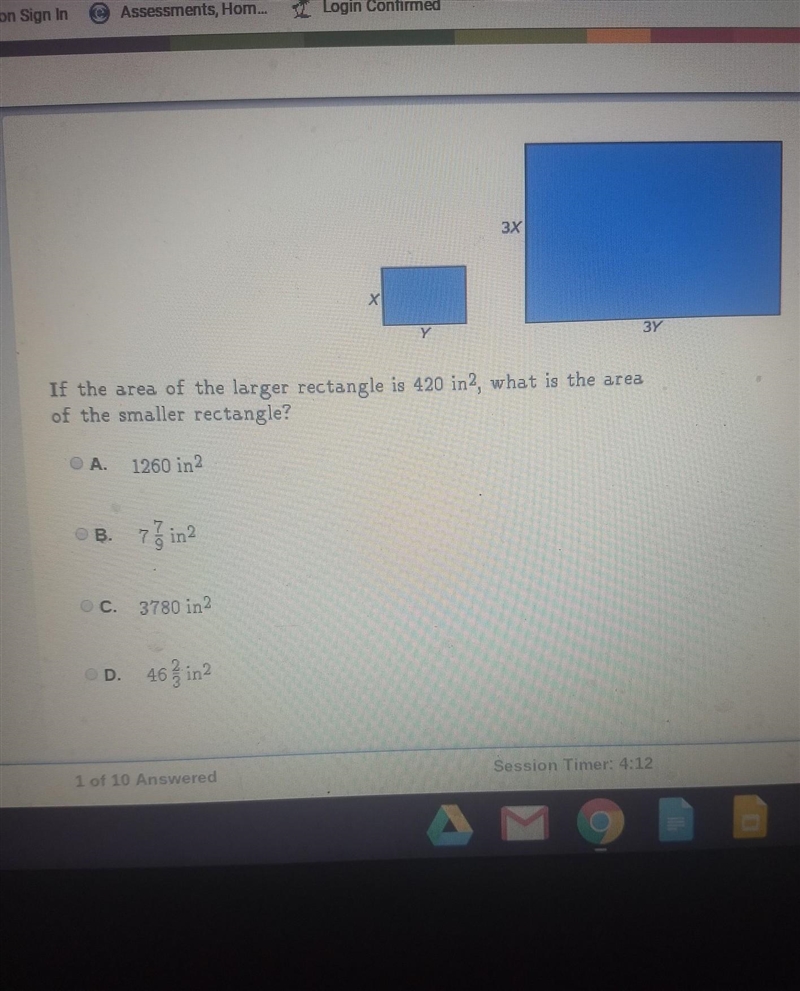 What is the area of the smaller rectangle​-example-1