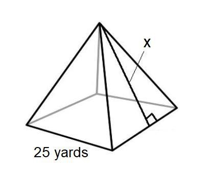 1. If the surface area of a square pyramid is 2225 yards squared. The base of the-example-1