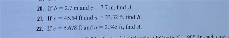 Solve number 20 traingle ABC with C=90 slove for the missing part PLEASE HELP!!​-example-1