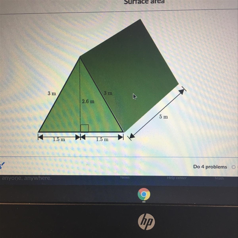 3 m 3 m 2.6 m 5 m 1.5 m 1.5 m What is the surface area including the floor-example-1