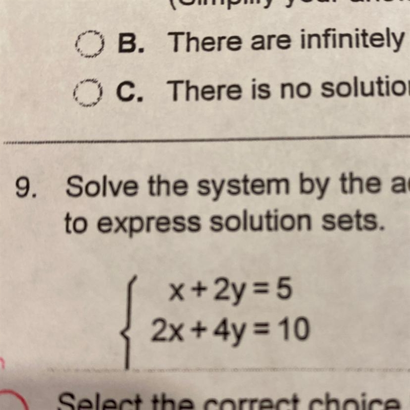 Addition Method! x+2y=5 2x+4y=10-example-1