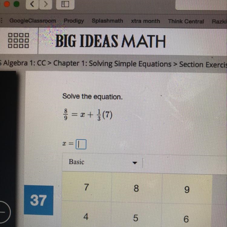 Please help!! 8/9 = x + 1/3(7)-example-1