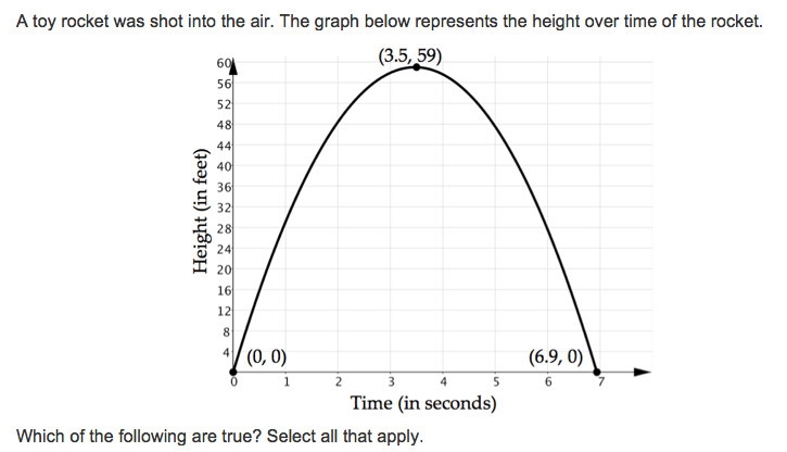 Which of the following are true A)the rocket reached a max height of 59 feet B)it-example-1