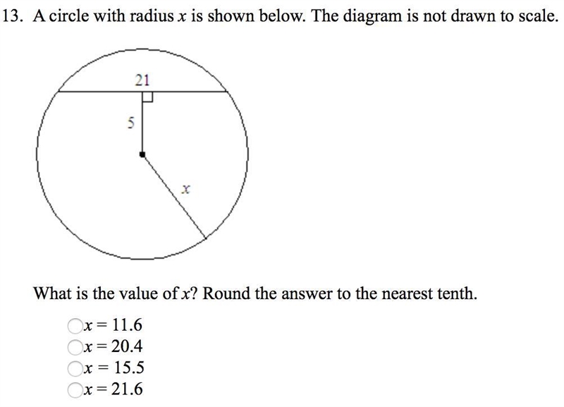 A circle with radius x is shown below. The diagram is not drawn to scale.-example-1