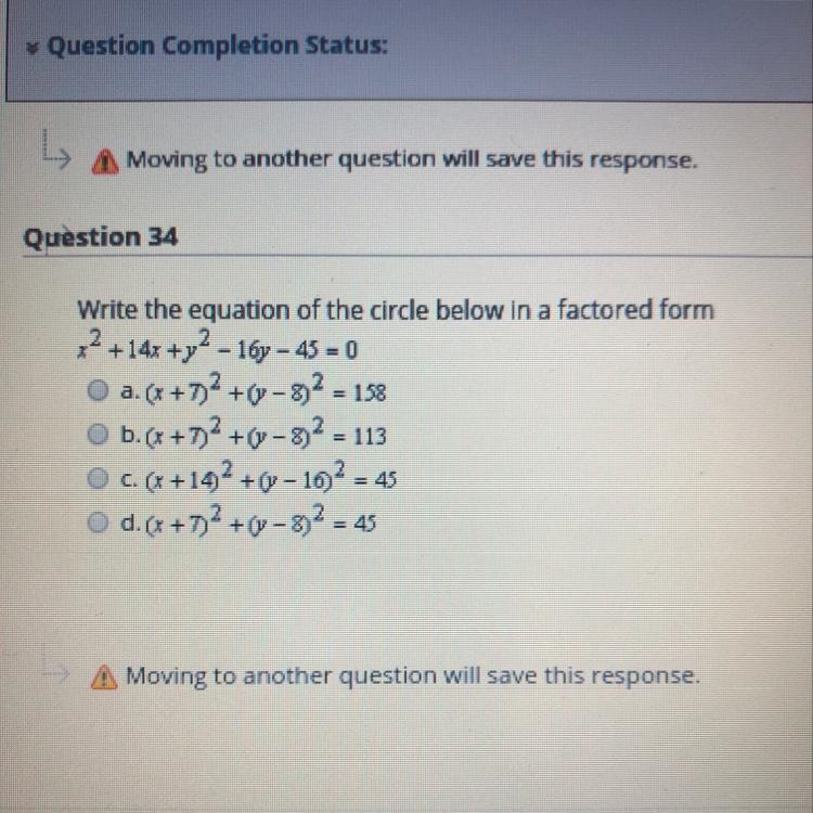 Write the equation of the circle below in a factored form.-example-1