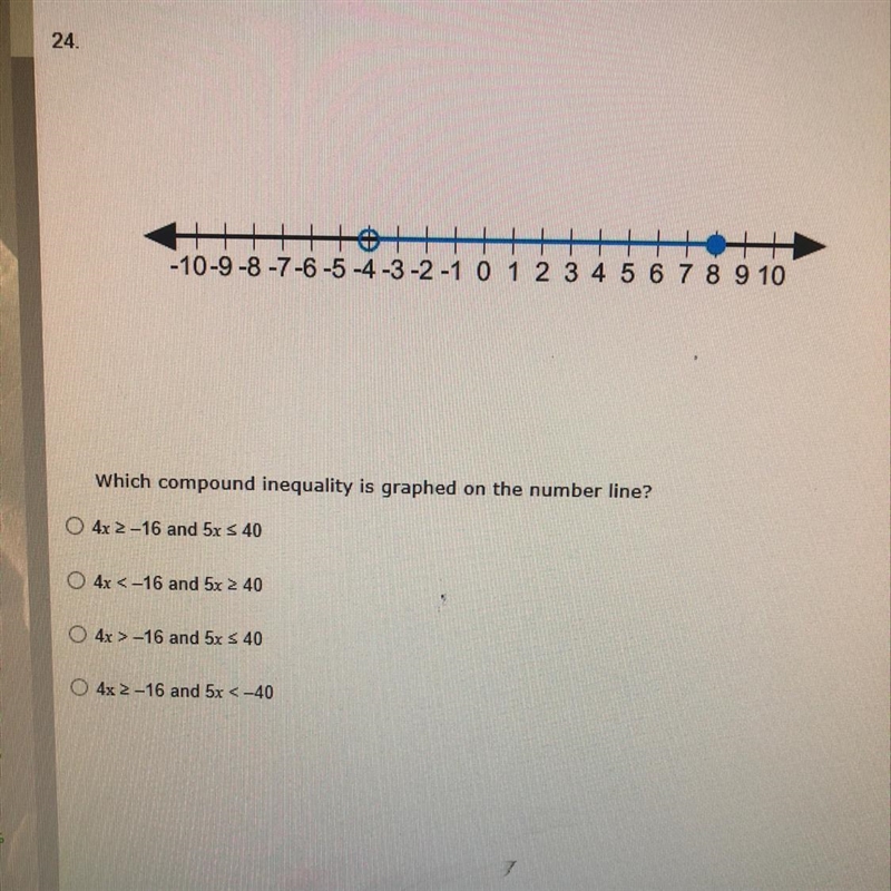 Which compound inequality is graphed on the number line?-example-1