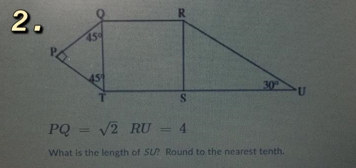 GEOMETRY HELP! 1. What is the length of BC? 2. What is the length of SU? Round rob-example-1