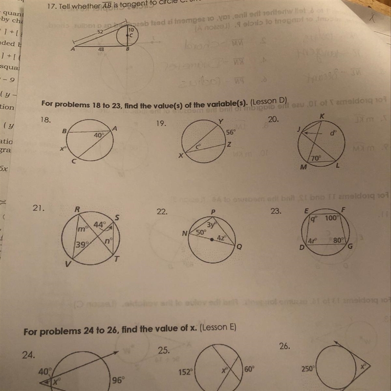 17 says tell whether ab is tangent to circle c-example-1