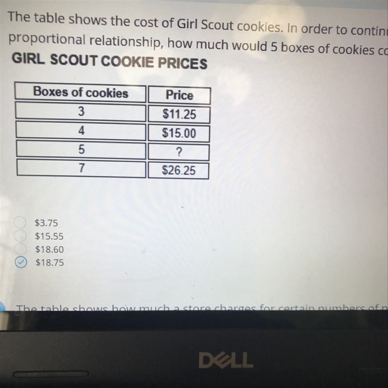 The table shows the cost of Girl Scout cookies in order to continue the proportional-example-1