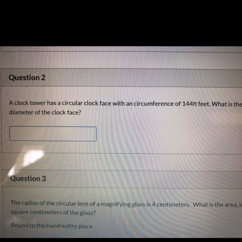 A clock tower has a circular clock face with an circumference of 144 pi ft *the top-example-1