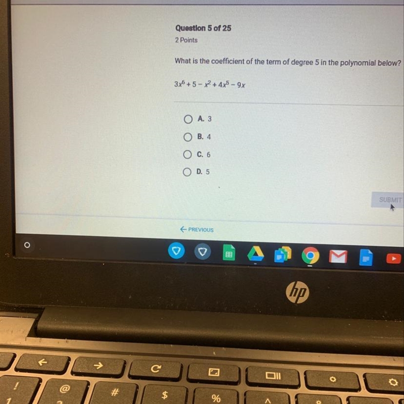 What is the coefficient of the term of degree 5 in the polynomial below-example-1