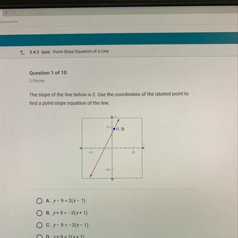 The Slope Of The Line Below Is 2 Use The Coordinates Of The Labeled Point To Find-example-1