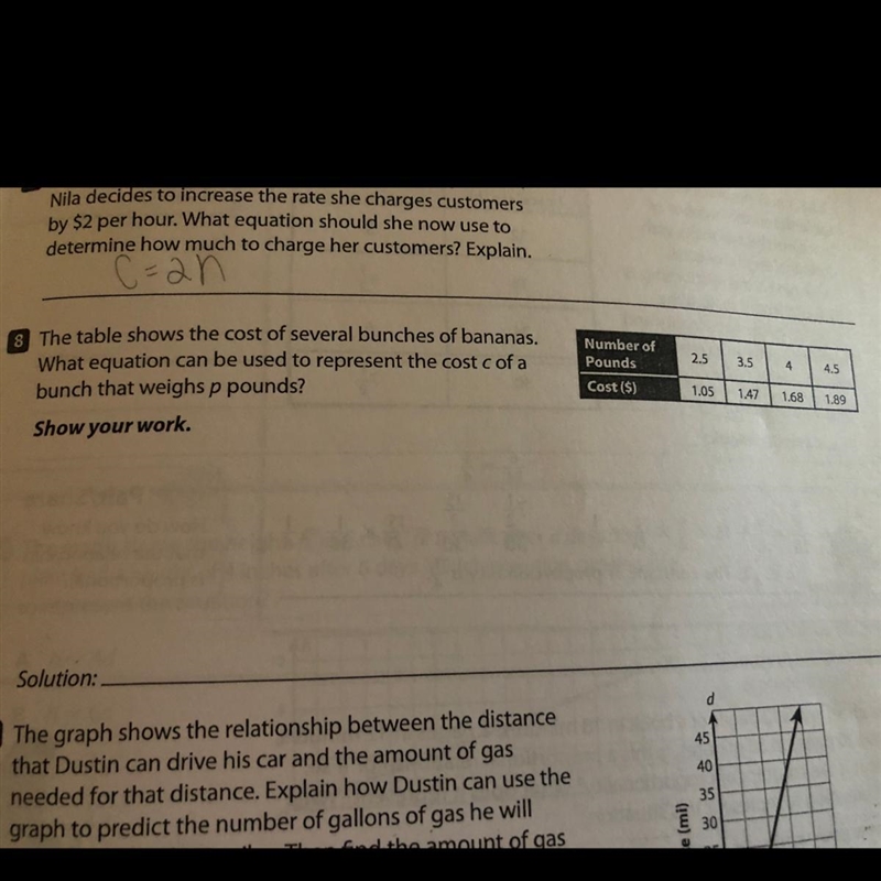 The table shows the cost of several bunches of bananas. What equation can be used-example-1