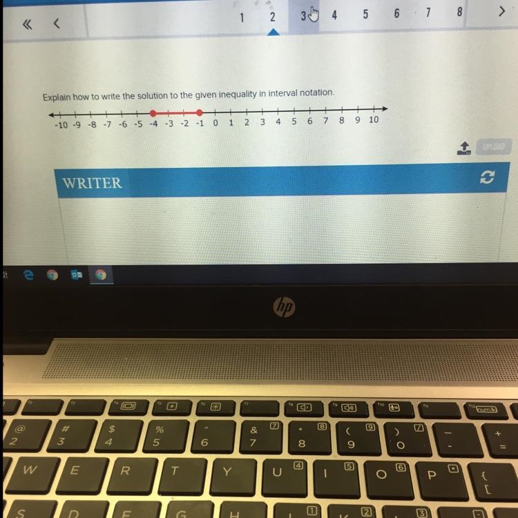 Explain how to write the solution to the given inequality in interval notation -10 9 8 7 6 5 4 3 2 1 0 1 2 3 4 5 6 7 8 9 10-example-1