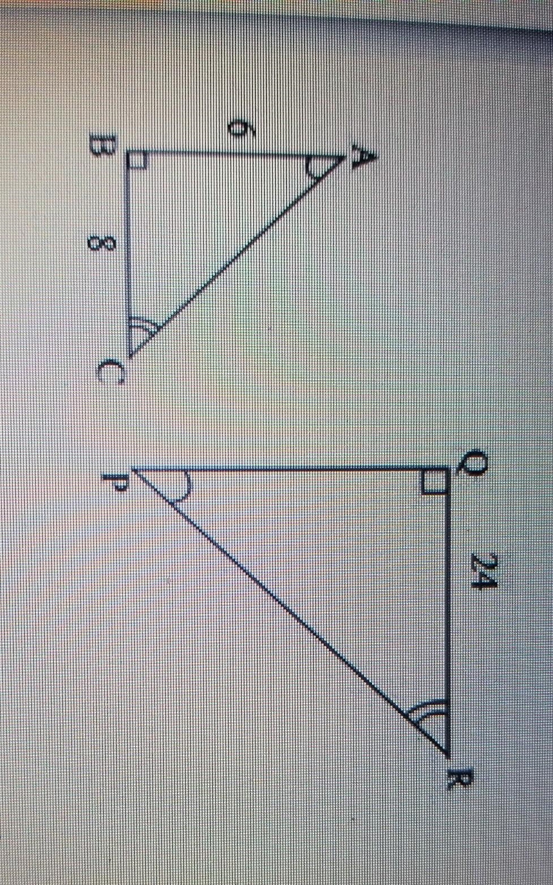 In the figure below, triangle ABC is similar to triangle PQR, as shown below: what-example-1