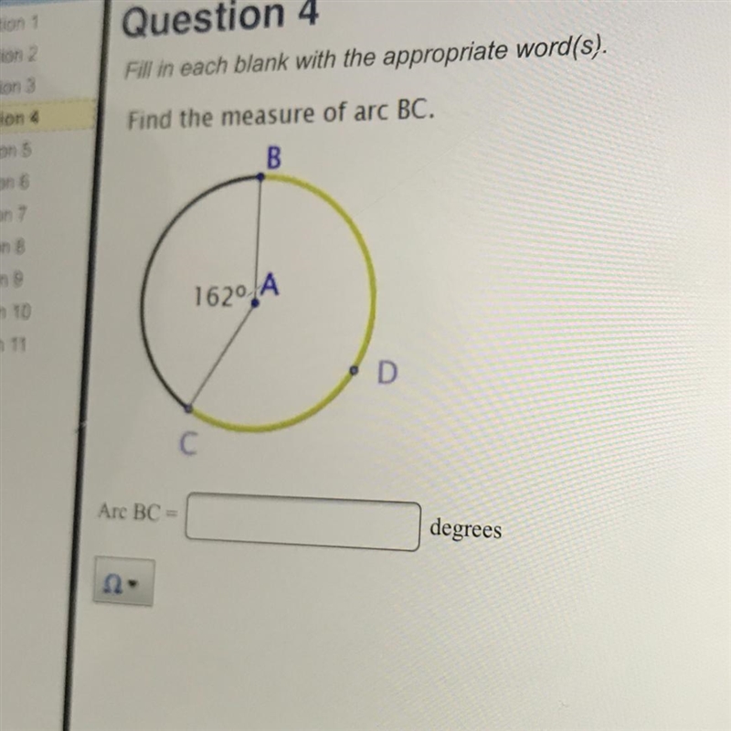 Find the measure of arc BC-example-1