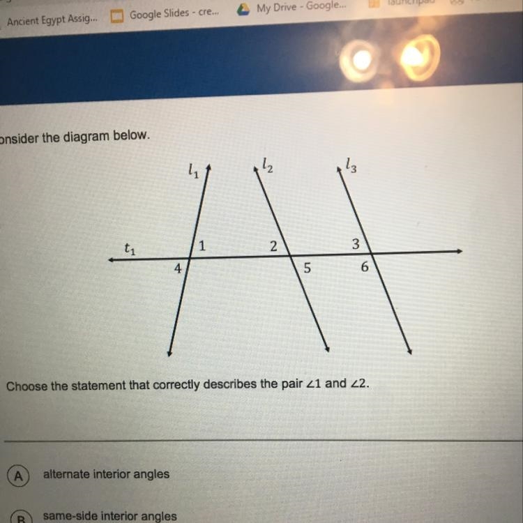 Consider the diagram below. Choose the statement that correctly describes the pair-example-1