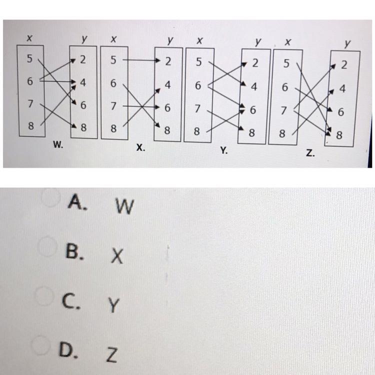 Which mappings is a function? A. W B. X C. Y D. Z-example-1