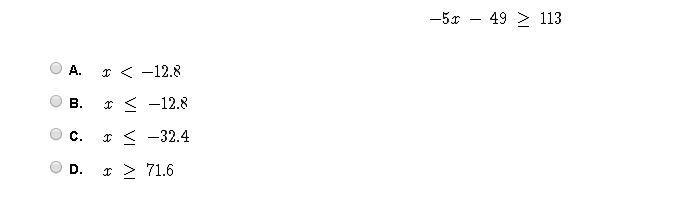 Select the correct answer. Solve the inequality for x.-example-1