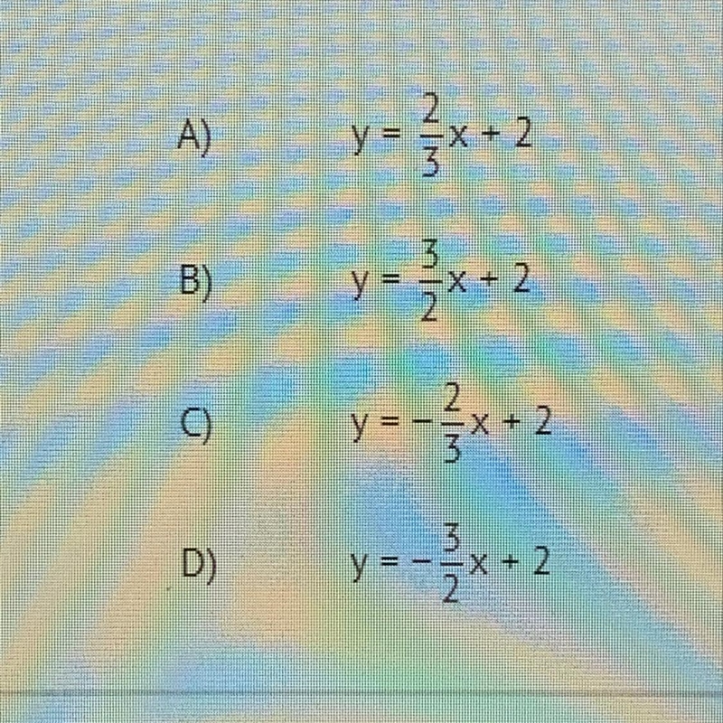 Write the equation of the line with x-intercept 3 and y intercept 2. PLEASE HELP-example-1