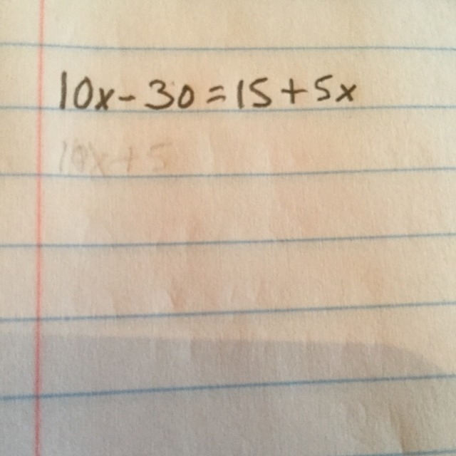 How do I sole this equation: 10x-30=15+5x-example-1