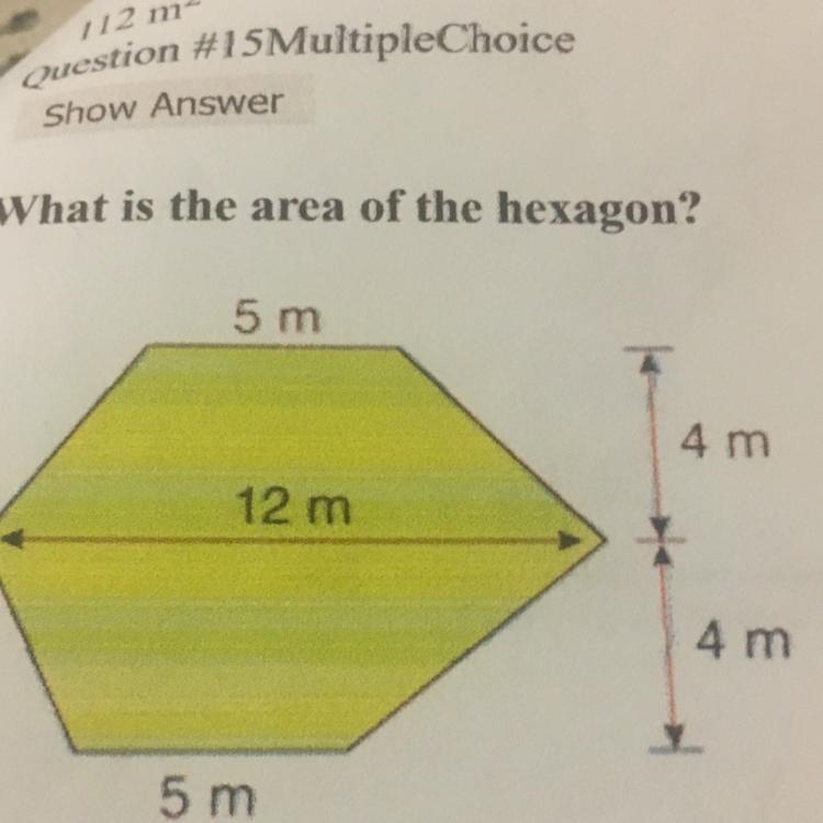 What is the area of the hexagon? O 60 O 68 O 120 O 106-example-1