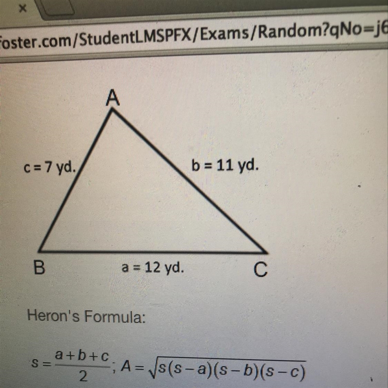 Use Heron's formula to find the area in square yards of ABC-example-1