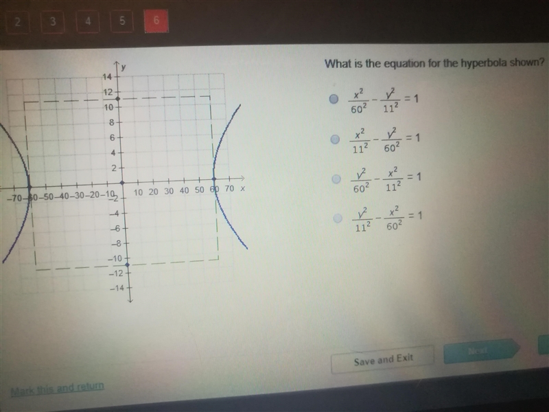 Equation for hyperbola shown-example-1