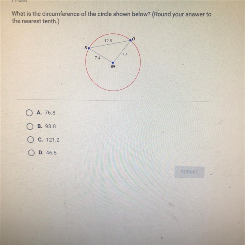 What is the circumference of the circle shown below ?-example-1