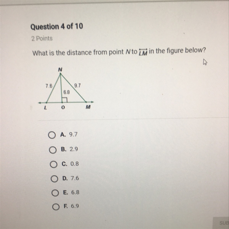 What is the distance from point N to LM in the figure below?-example-1