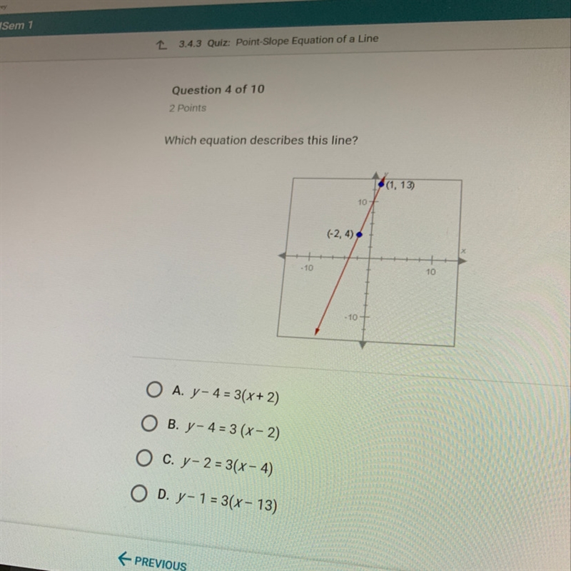 Which equation describes this line?-example-1