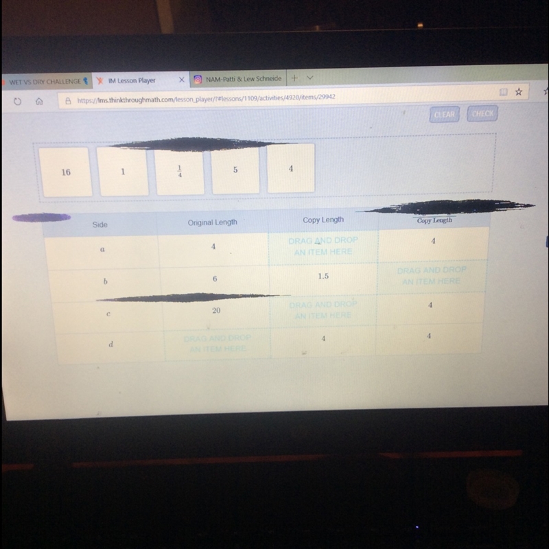 Brittney made a proportional copy of a figure by multiplying each side length by 1/4. Drag-example-1