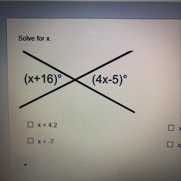 Solve for x. (X+16) (4x-5) X = 4.3 X = -7 X = 3 X = 7-example-1