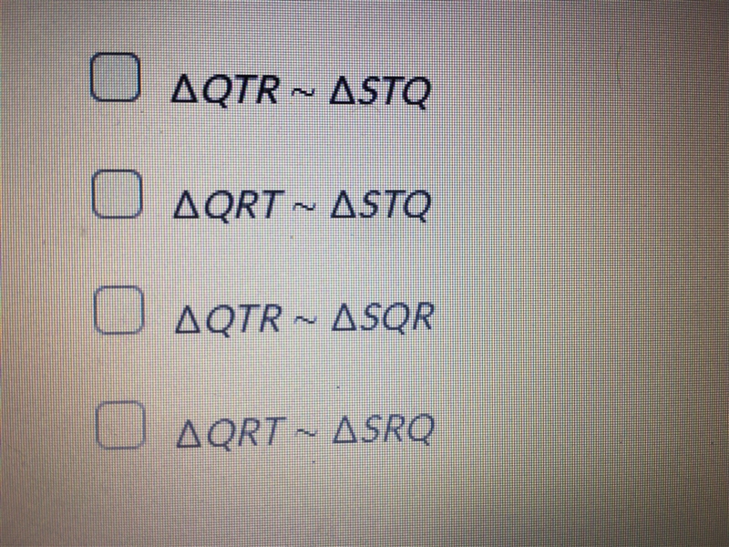 Qtr is a right triangle angle the is a right angle as Ian an altitude which statements-example-2