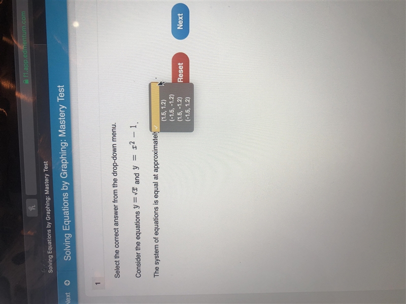 HELP ME PLEASE!!!! The system of equations is equal at approximately (1.5,1.2) (-1.5,-1.2) (1.5,-1.2) (-1.5,1.2)-example-1