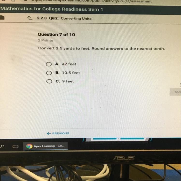 Convert 3.5 yards to feet round answers to the nearest tenth-example-1