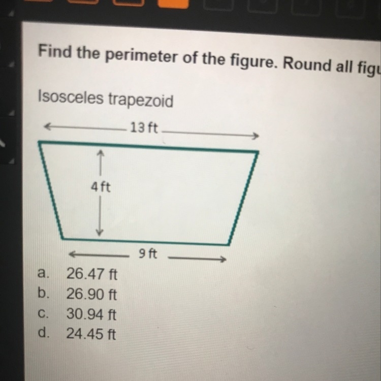 Find the perimeter of the figure. round all figures to the nearest hundredth Place-example-1