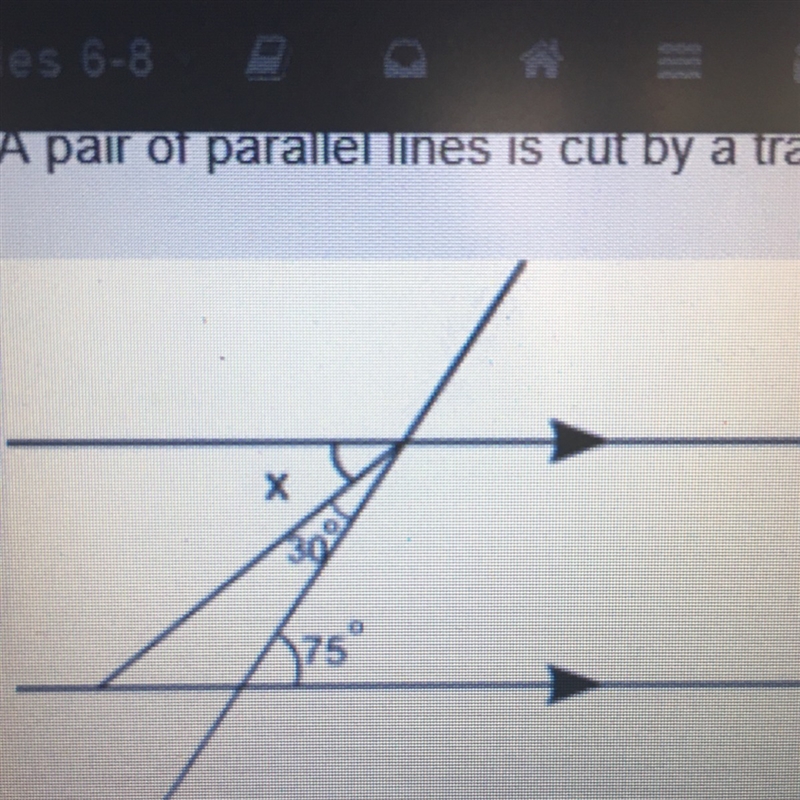 What is the measure of angle x? 10 15 45 60-example-1