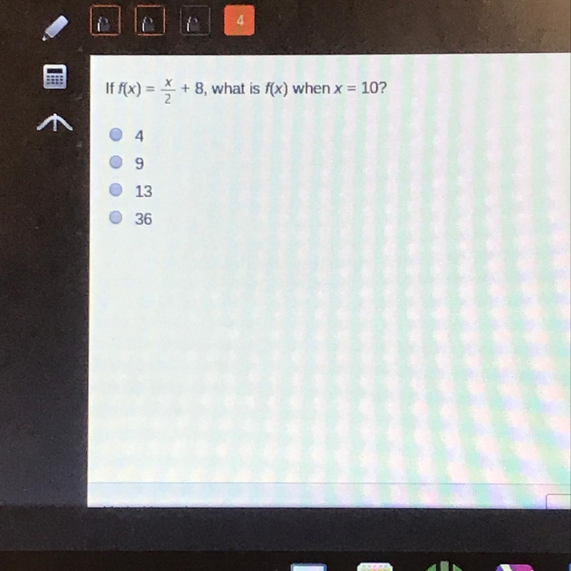 If f(x) = x/2 + 8, what is f(x) when x = 10?i-example-1