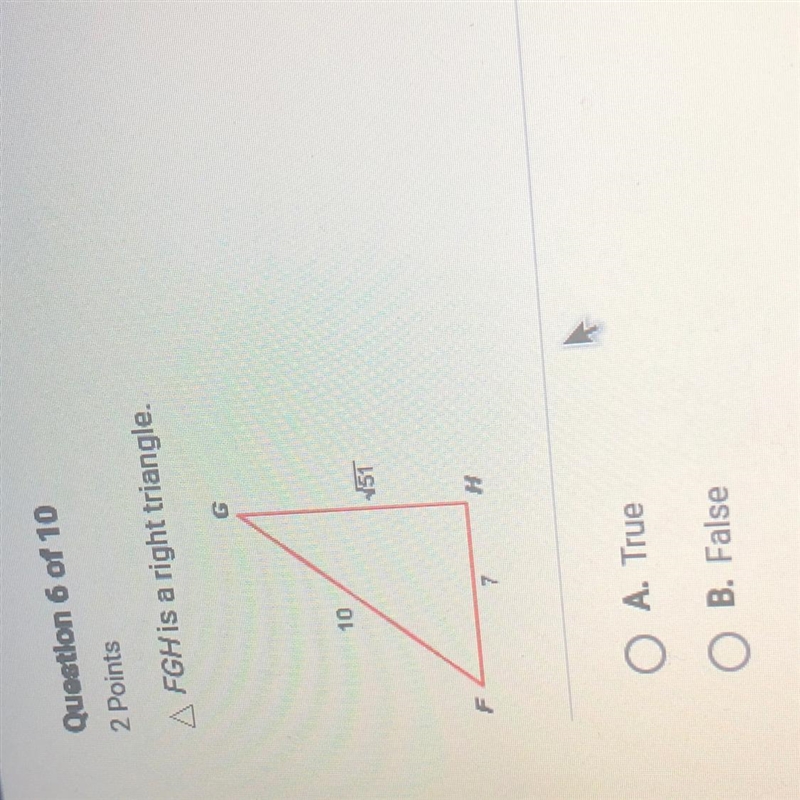 FGH IS A RIGHT TRIANGLE ? True or false-example-1