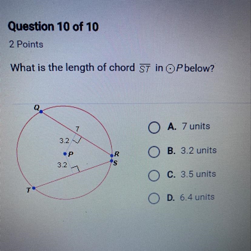 What is the length of chord ST in P below-example-1