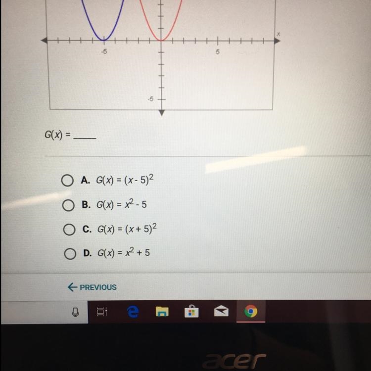 The graphs below have the same shape. What is the equation of the blue graph?-example-1