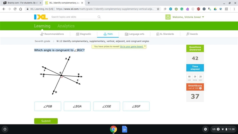 Which angle is congruent to BGC? A. FGB B. EGA C. CGE D. EGF-example-1