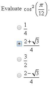 Evaluate cos^2 (n/12)-example-1