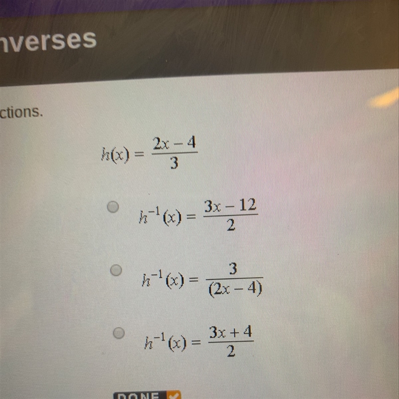 Find the inverse of each of the given functions.-example-1