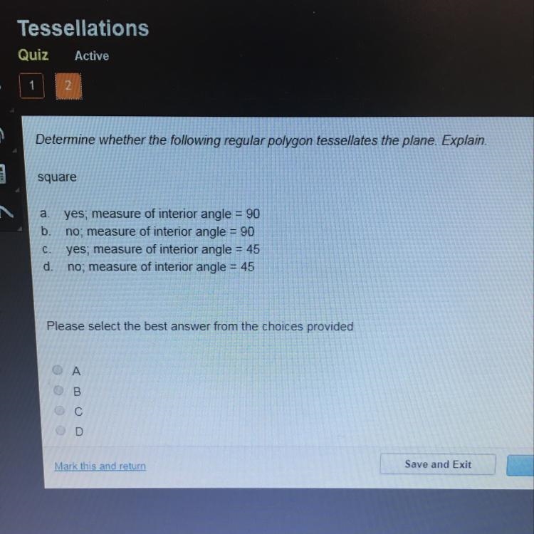 Determine whether the following regular polygon tessellates the plane. Explain.-square-example-1