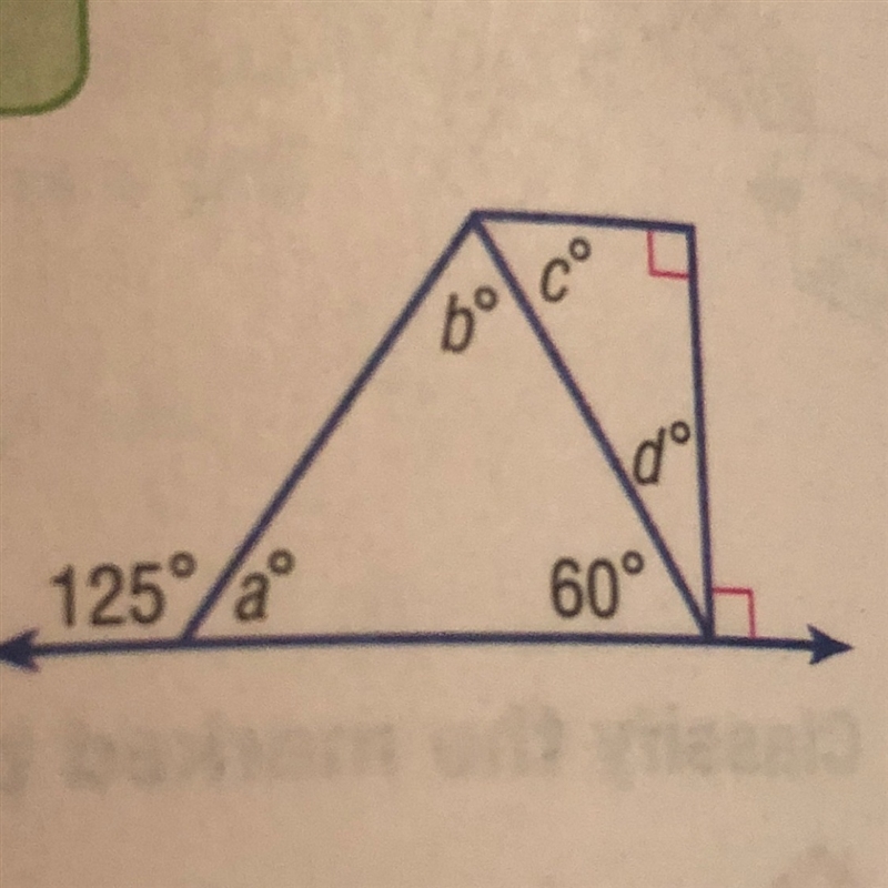 Apply what you know about triangles to find the missing angle measures in the figure-example-1