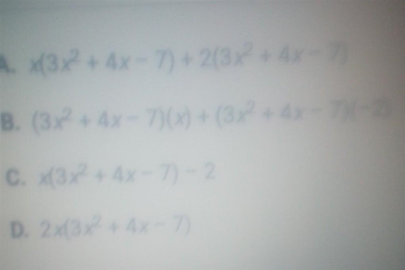 What expression is equivalent to (3x^2+4x-7)(x-3)​-example-1