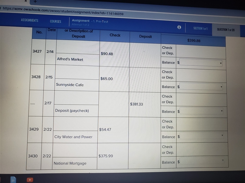 on the following checking account record into the figures and add or subtract them-example-1